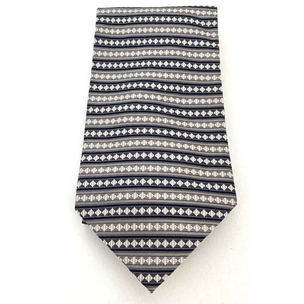 Chas Reed & Co Collection Necktie Mens Gray Blue Geometric 100% Silk Business